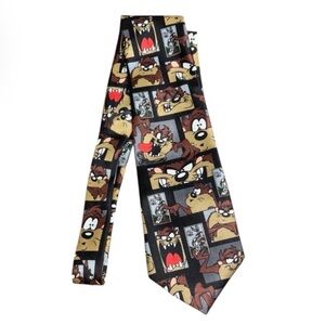Vintage 1997 Looney Tunes Stamp Collection Taz Bugs Bunny Neck Tie Black 90s Fun
